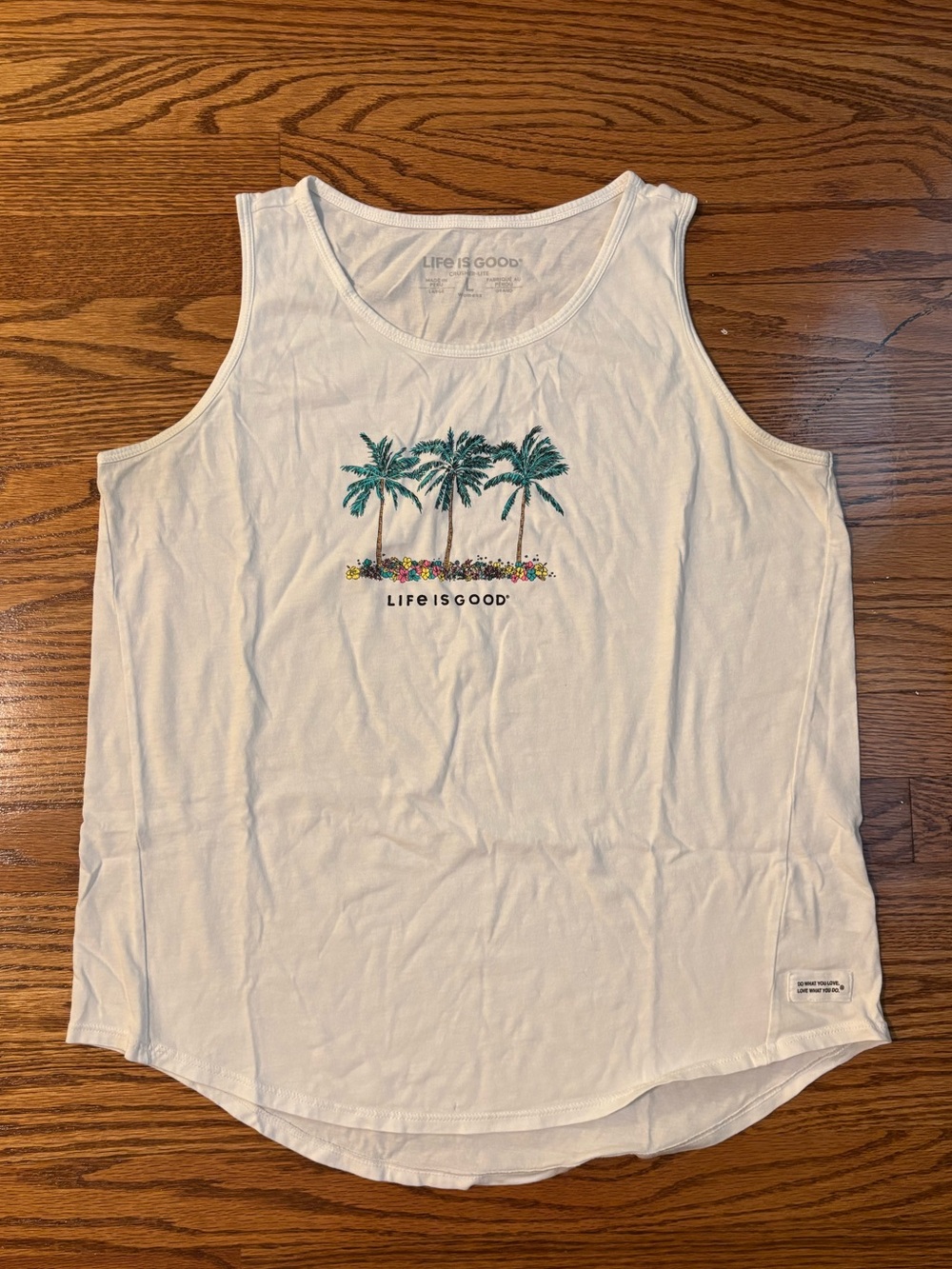 Life is Good Women’s White Palm Tree Tropical Tank Top Size L